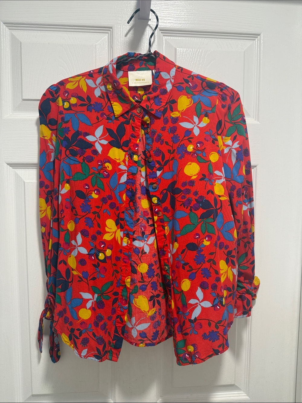 Maeve by Anthropologie Red Multicolor Floral Button-Down Blouse